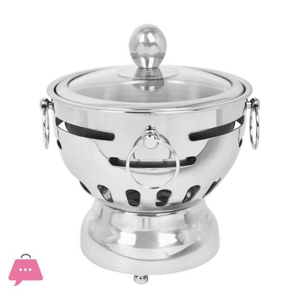 Round Stainless Steel Single Hot Pot with Glass Lid 18.5cm