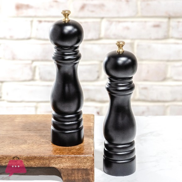Premium Black Wooden Pepper Grinder with Adjustable Core Manual Salt Spice Mill for Kitchen