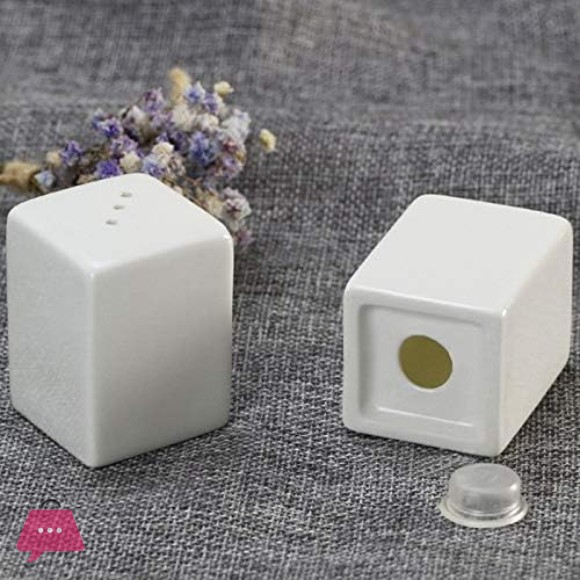 Set of 4 Pure White Porcelain Salt and Pepper Shakers and Toothpick Holder and Tray.