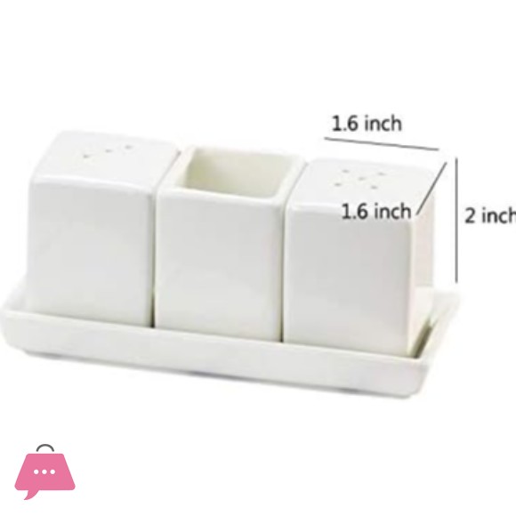Set of 4 Pure White Porcelain Salt and Pepper Shakers and Toothpick Holder and Tray.