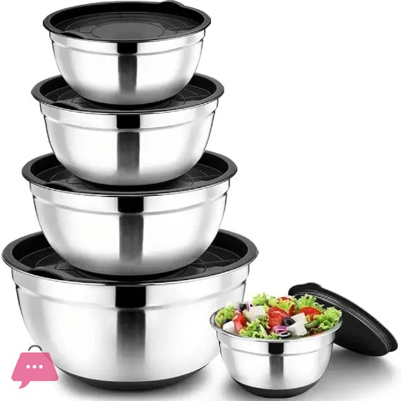 Shengya Mixing Bowls with Lids and Non Slip Bases Stainless Steel Mixing Bowls Set of 5