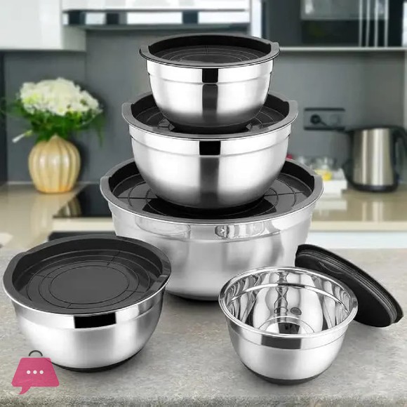 Shengya Mixing Bowls with Lids and Non Slip Bases Stainless Steel Mixing Bowls Set of 5
