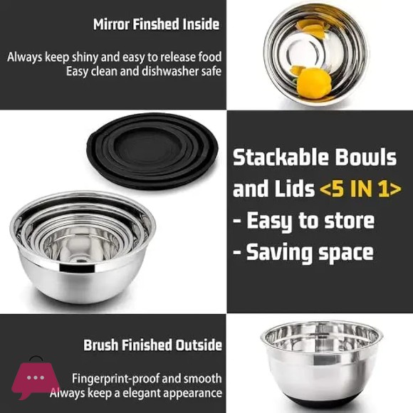 Shengya Mixing Bowls with Lids and Non Slip Bases Stainless Steel Mixing Bowls Set of 5