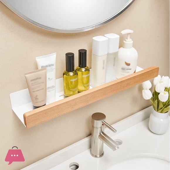 Shower Caddy Wood Bathroom Shelf Floating Shelves Shampoo Soap Dish Storage Rack