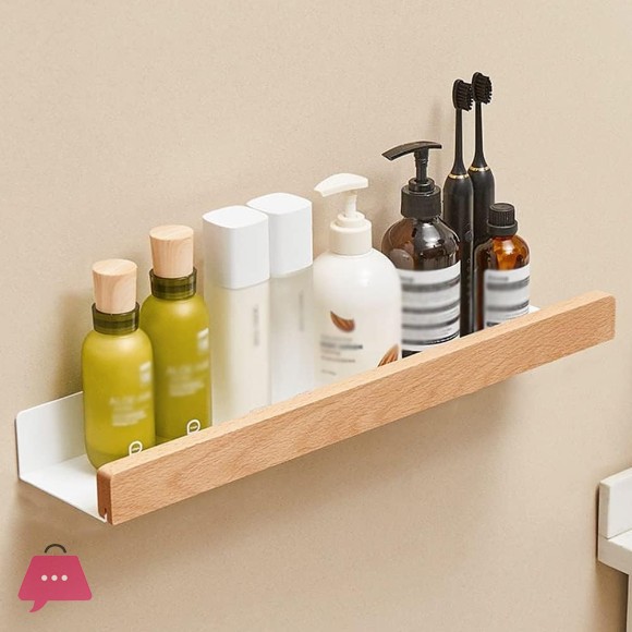 Shower Caddy Wood Bathroom Shelf Floating Shelves Shampoo Soap Dish Storage Rack