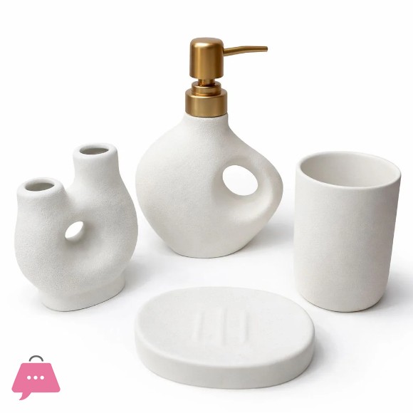 Stone-Textured 4-Piece Sculptural Bathroom Set