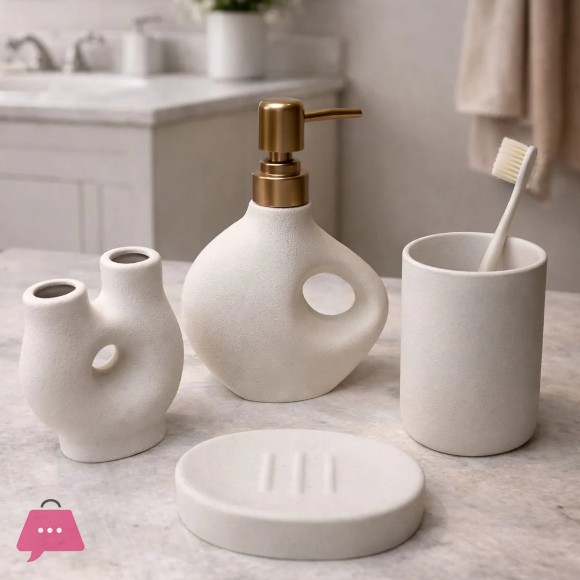 Stone-Textured 4-Piece Sculptural Bathroom Set