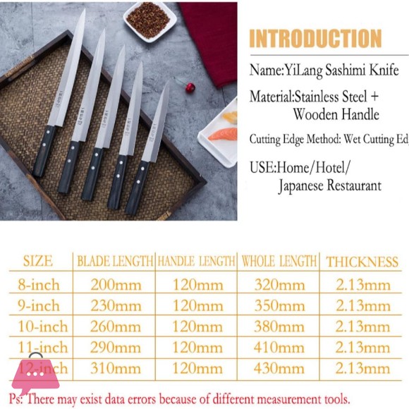 Stainless Steel Sushi Sashimi Knife Wooden Handle