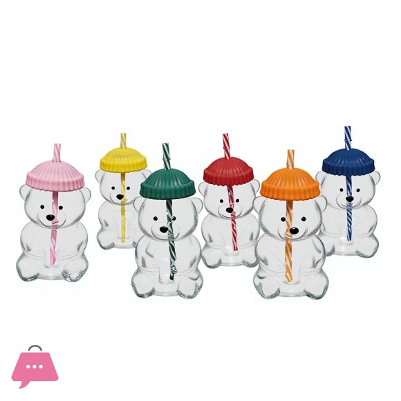 Teddy Bear Shaped Tumbler Beverage Bottle with Top Hat Cap Lid Straw