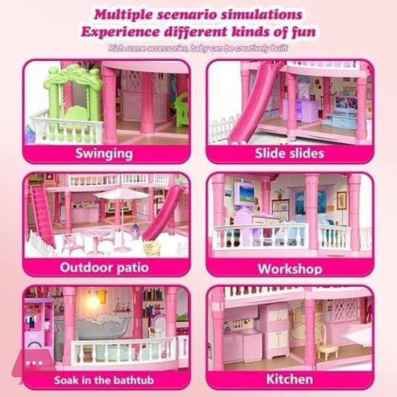 Villa Kids Doll House Playset 3-Story Princess Dream Home 258Pcs with Slide Balcony and Garden for Girls Ages 3+