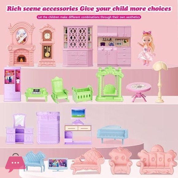 Villa Kids Doll House Playset 3-Story Princess Dream Home 258Pcs with Slide Balcony and Garden for Girls Ages 3+