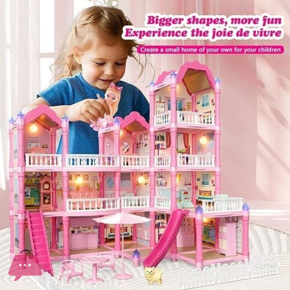 Villa Kids Doll House Playset 3-Story Princess Dream Home 258Pcs with Slide Balcony and Garden for Girls Ages 3+