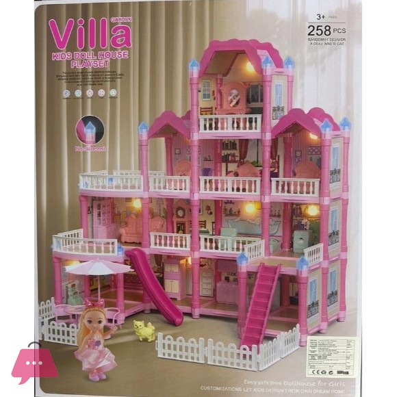 Villa Kids Doll House Playset 3-Story Princess Dream Home 258Pcs with Slide Balcony and Garden for Girls Ages 3+