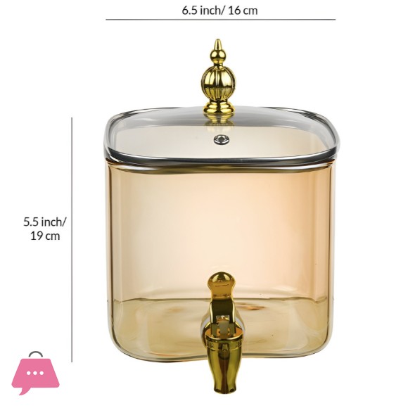 WellDeco Gold-Toned & Brown Borosilicate Glass Water Jug 3.0L With Stand