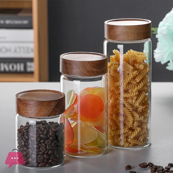 WellDeco Glass Air Tight Borosilicate Jars With Wood Lid