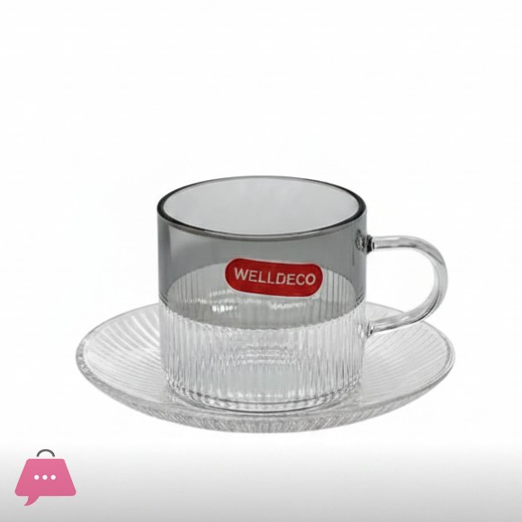 WellDeco Premium Smoked-Rim Glass Cup Saucer Set of 6