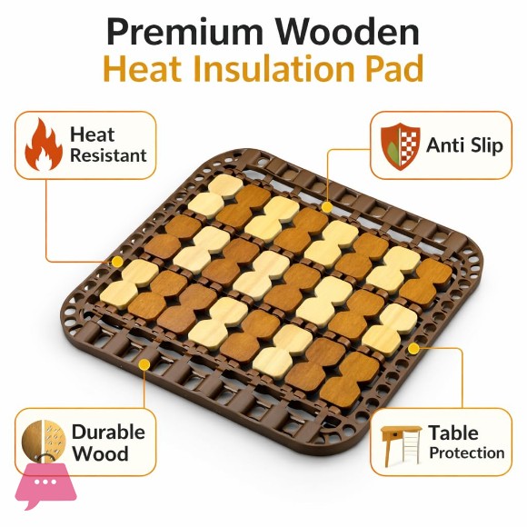 Wooden Square Coasters & Pot Mat Collection Heat Resistant Trivet for Kitchen and Dining Table 6Pcs