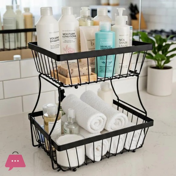 2-Tier Black Stainless Steel Fruit Basket for Kitchen Countertop