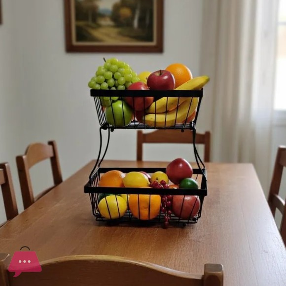 2-Tier Black Stainless Steel Fruit Basket for Kitchen Countertop