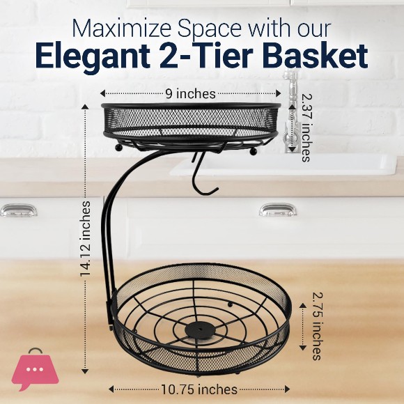 2 Tier Fruit Basket For Kitchen Counter For Fruit and Vegetable Storage
