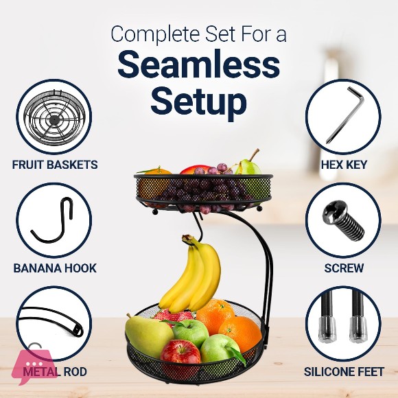 2 Tier Fruit Basket For Kitchen Counter For Fruit and Vegetable Storage
