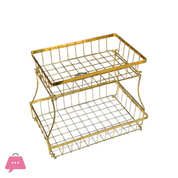 2-Tier Golden Stainless Steel Fruit Basket for Kitchen Countertop