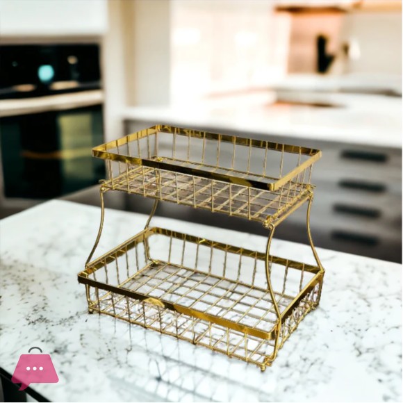 2-Tier Golden Stainless Steel Fruit Basket for Kitchen Countertop