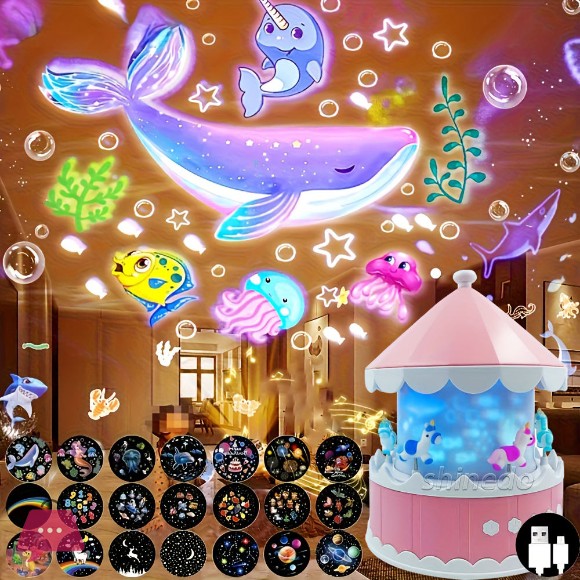 21 Film Projector Night Light Music Baby Kids Usb Rechargeable 360 Rotatable Sleep Carousel Star Galaxy Projector Lamp for Gift