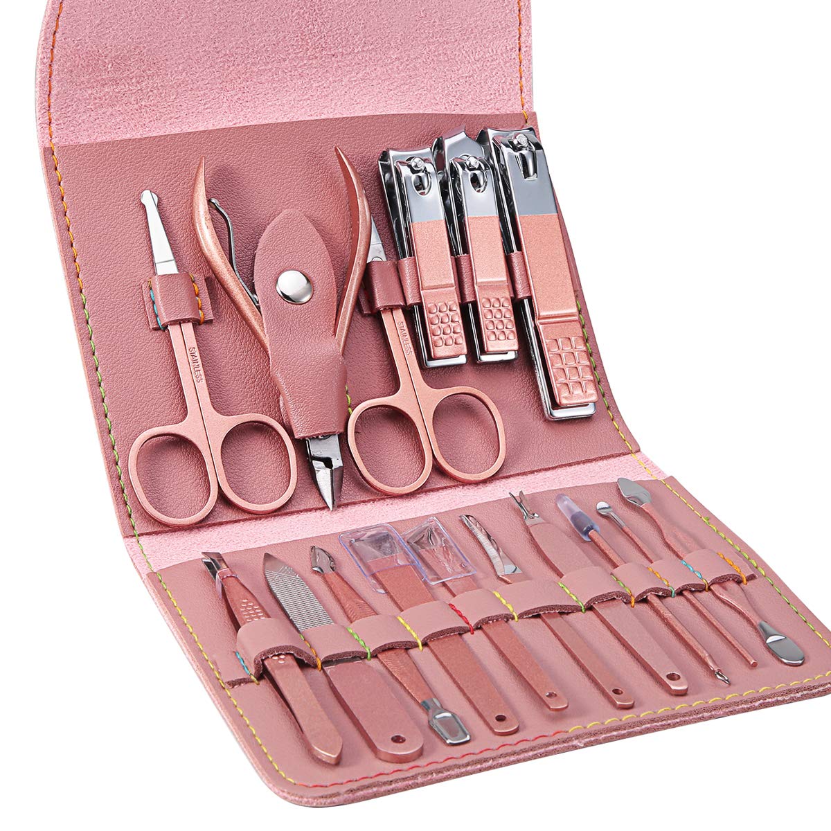 16pcs Set Manicure Pedicure Grooming Kit, Stainless Steel set, Nail cutter set, Nails Care, Clipper, Nails tool Set, Professional Spa kit with PU Leather Case