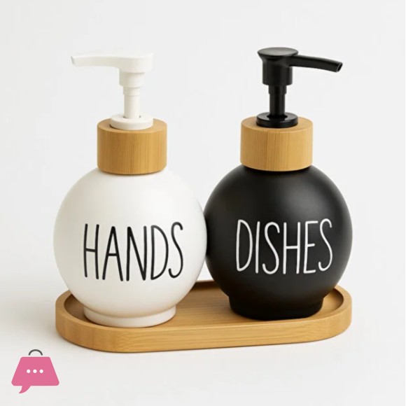 3-in-1 Ceramic Soap Dispenser Set with Bamboo Base 500ml Each