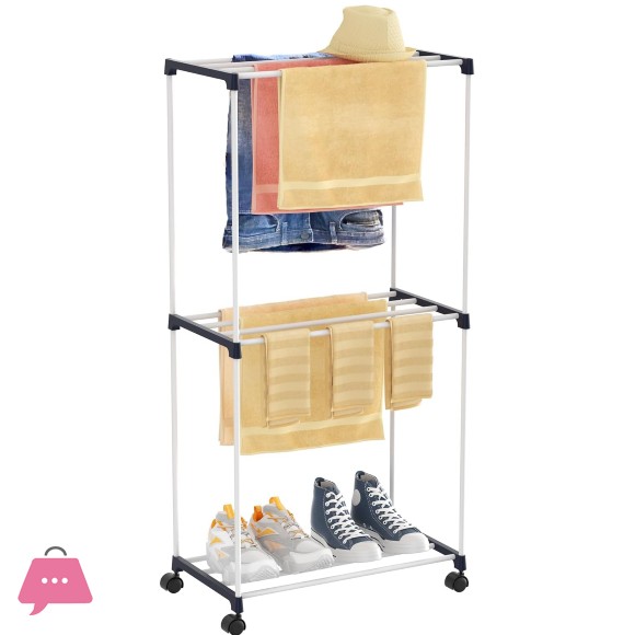 3-Tier Movable Laundry Drying Rack Freestanding Towel Rack Wheels