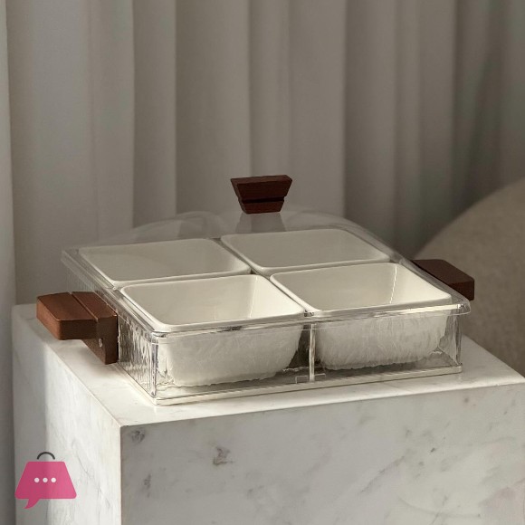 4 Partition Snack Tray with Acrylic Case