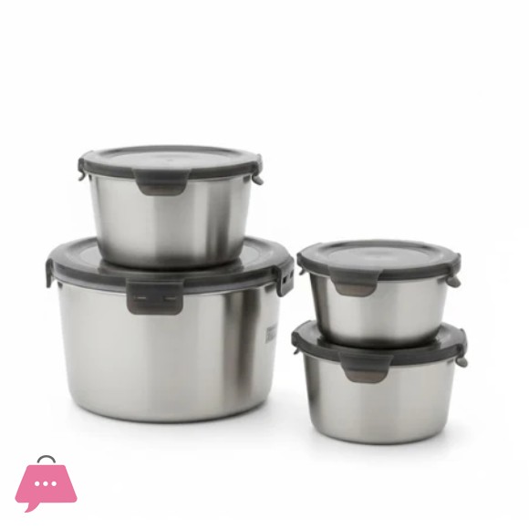 4-Piece Stainless Steel Food Storage Container Set with Airtight Locking Lids