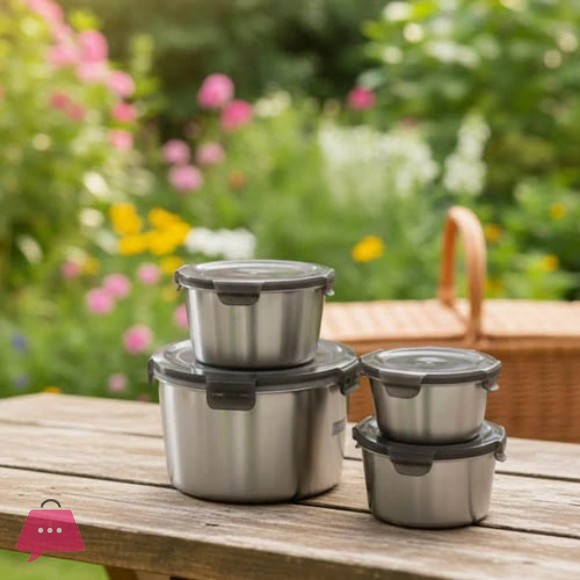 4-Piece Stainless Steel Food Storage Container Set with Airtight Locking Lids