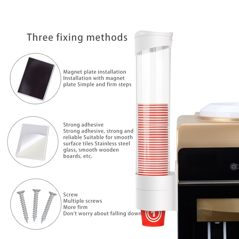 Disposable Paper Cups Dispenser Plastic Cups Holder Automatic Dustproof Free Punching Paper Cup Rack