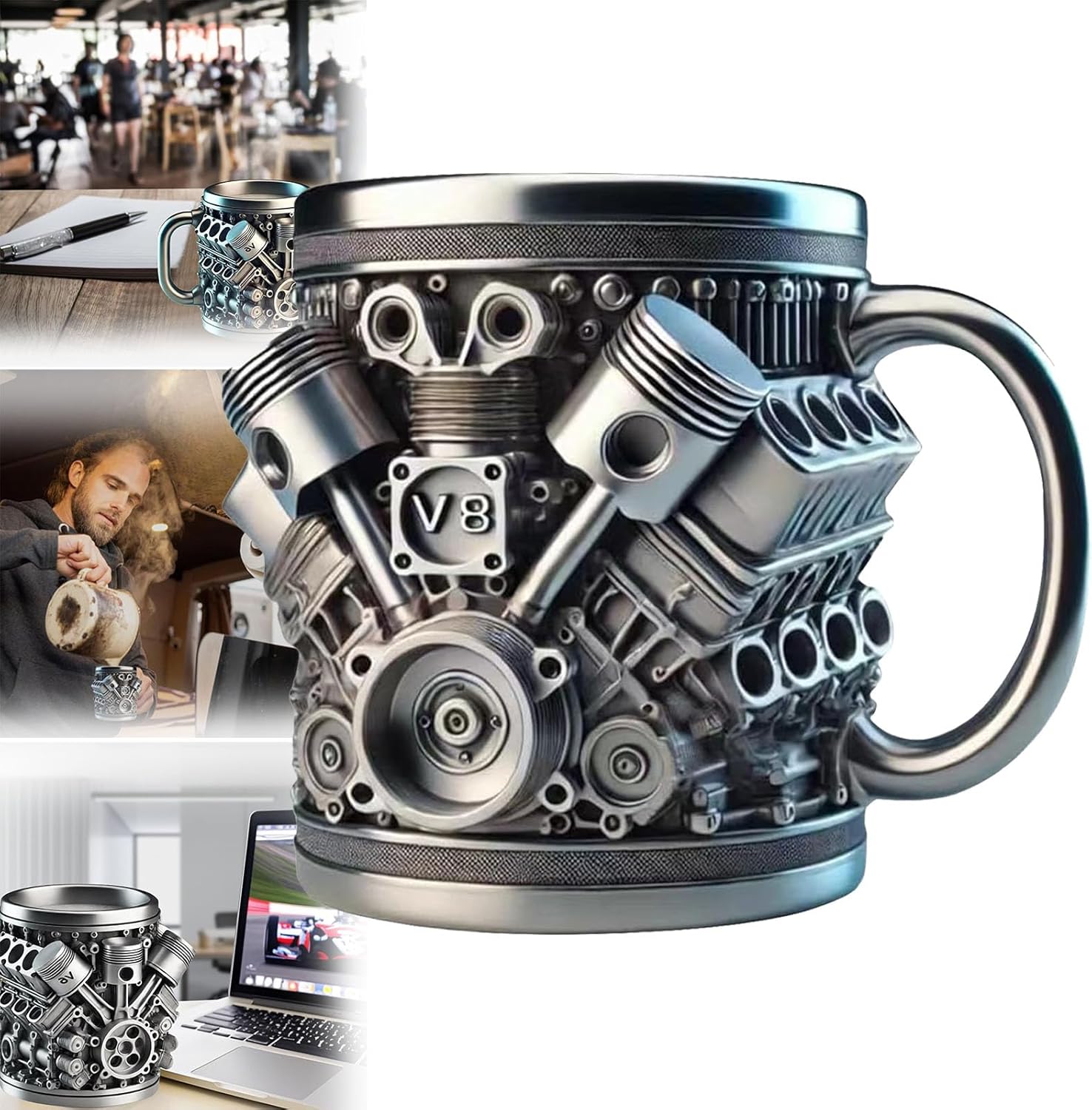 V8 Engine Design Retro Coffee Mug Stainless Steel Mug