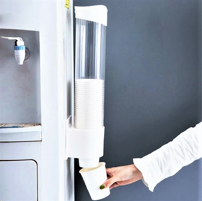 Disposable Paper Cups Dispenser Plastic Cups Holder Automatic Dustproof Free Punching Paper Cup Rack