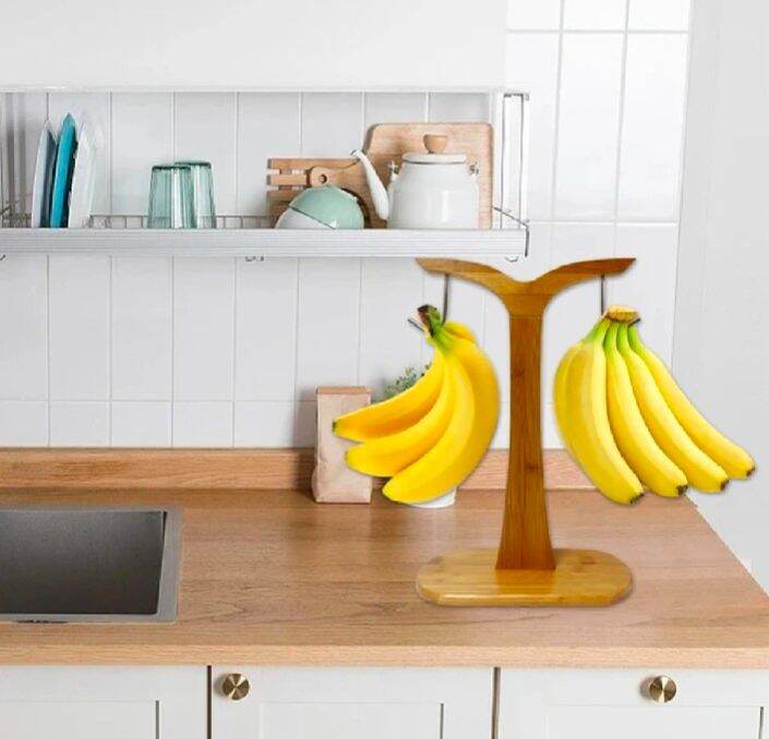 Wooden Banana Holder Stand for Kitchen Home Office Countertop Fruit Hanger Durable Stylish