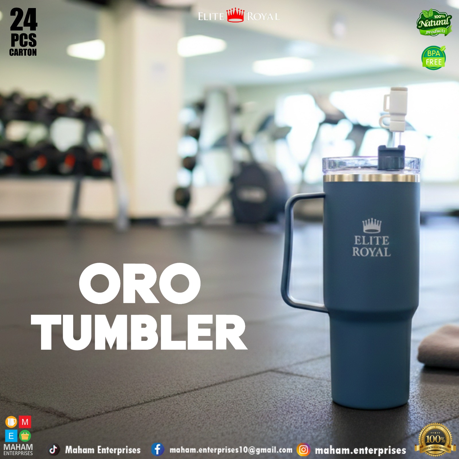 Elite Royal ORO Tumbler with Handle & Straw