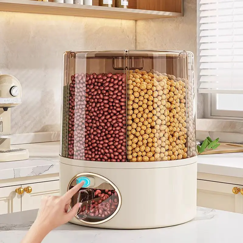 6 Grid Rice and Grain Storage Container Rotating Food Dispenser Rice Dispenser 5 & 10 kg