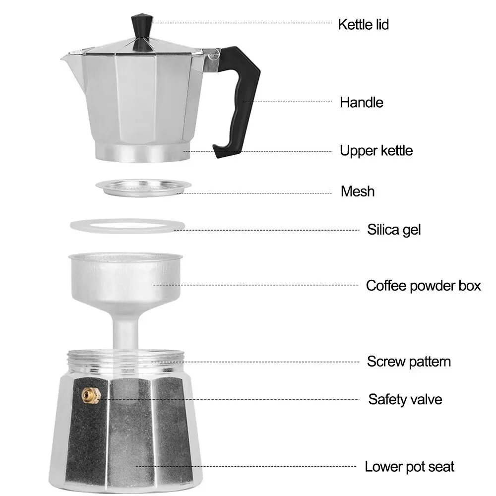 Aluminum Mocha Coffee Pot Espresso Coffee Maker Hand-brewed Octagonal Moka Pot