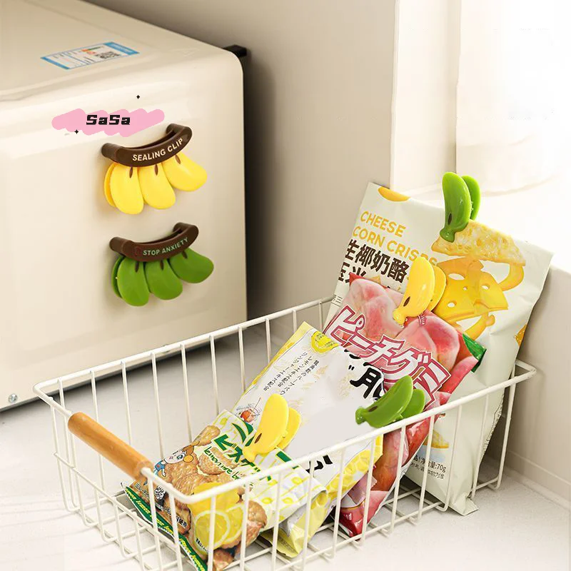 Multifunctional Plastic Banana Shaped Magnetic Sealing Clip Hand Press Fresh-Keeping Moisture-Proof Food Bag Clip
