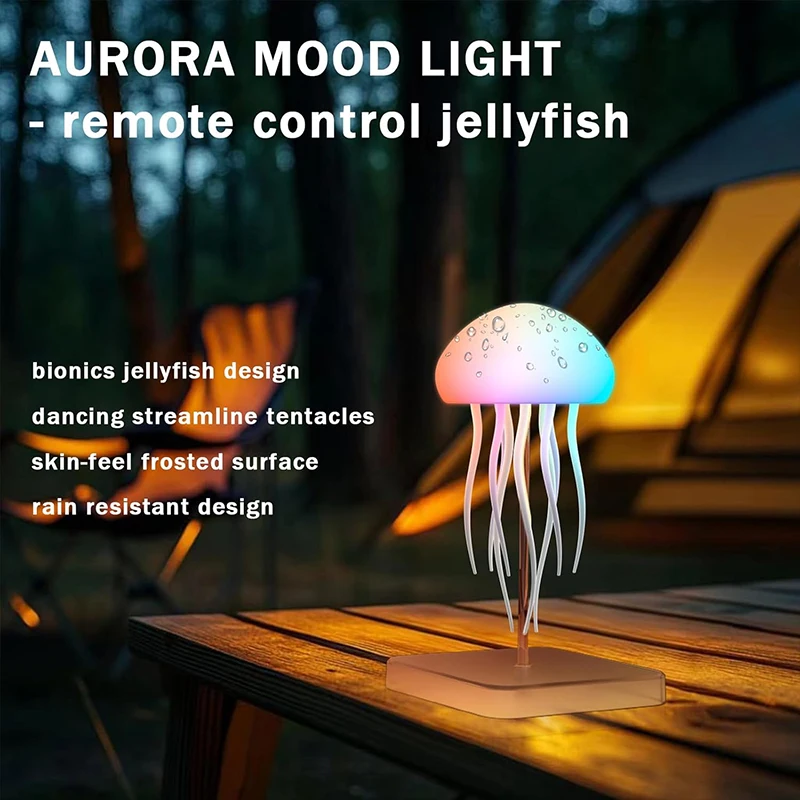 LED Cute Jellyfish Night Light with Dancing Leg RGB Gradient Lamp Rechargeable Bedside Lamps with Touch Sensor