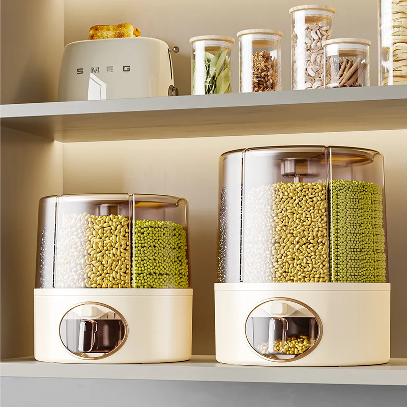 6 Grid Rice and Grain Storage Container Rotating Food Dispenser Rice Dispenser 5 & 10 kg