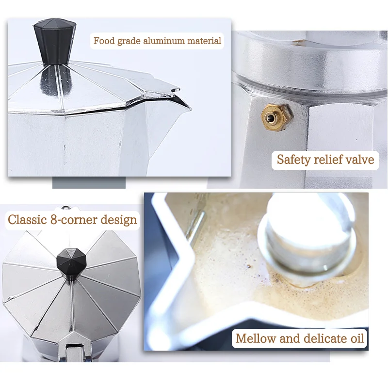 Aluminum Mocha Coffee Pot Espresso Coffee Maker Hand-brewed Octagonal Moka Pot