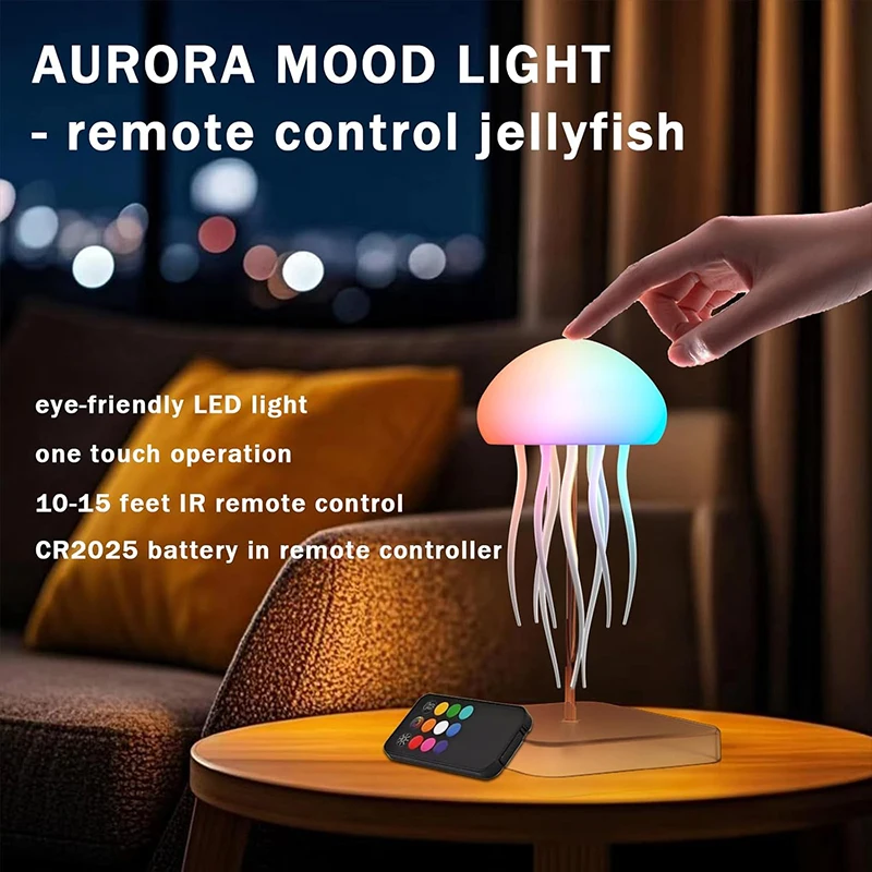 LED Cute Jellyfish Night Light with Dancing Leg RGB Gradient Lamp Rechargeable Bedside Lamps with Touch Sensor