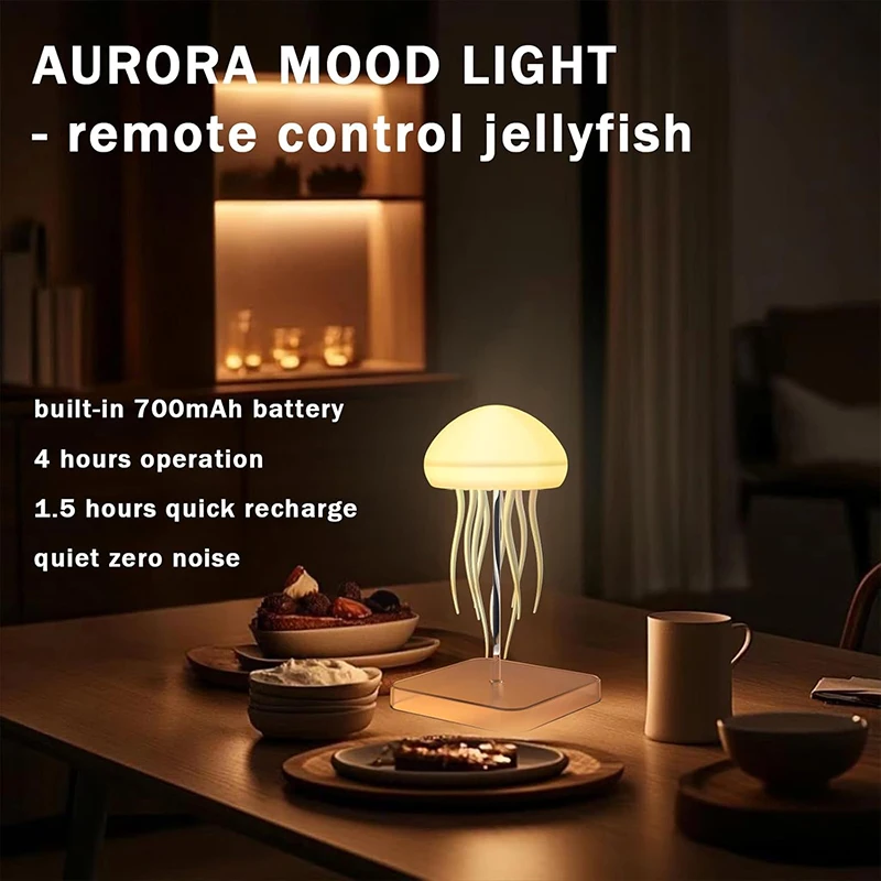 LED Cute Jellyfish Night Light with Dancing Leg RGB Gradient Lamp Rechargeable Bedside Lamps with Touch Sensor