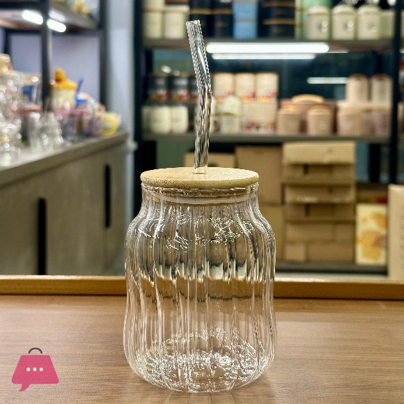 Mason Jar Glass Set of 1 for Juice with Lid and Straw (450ml)