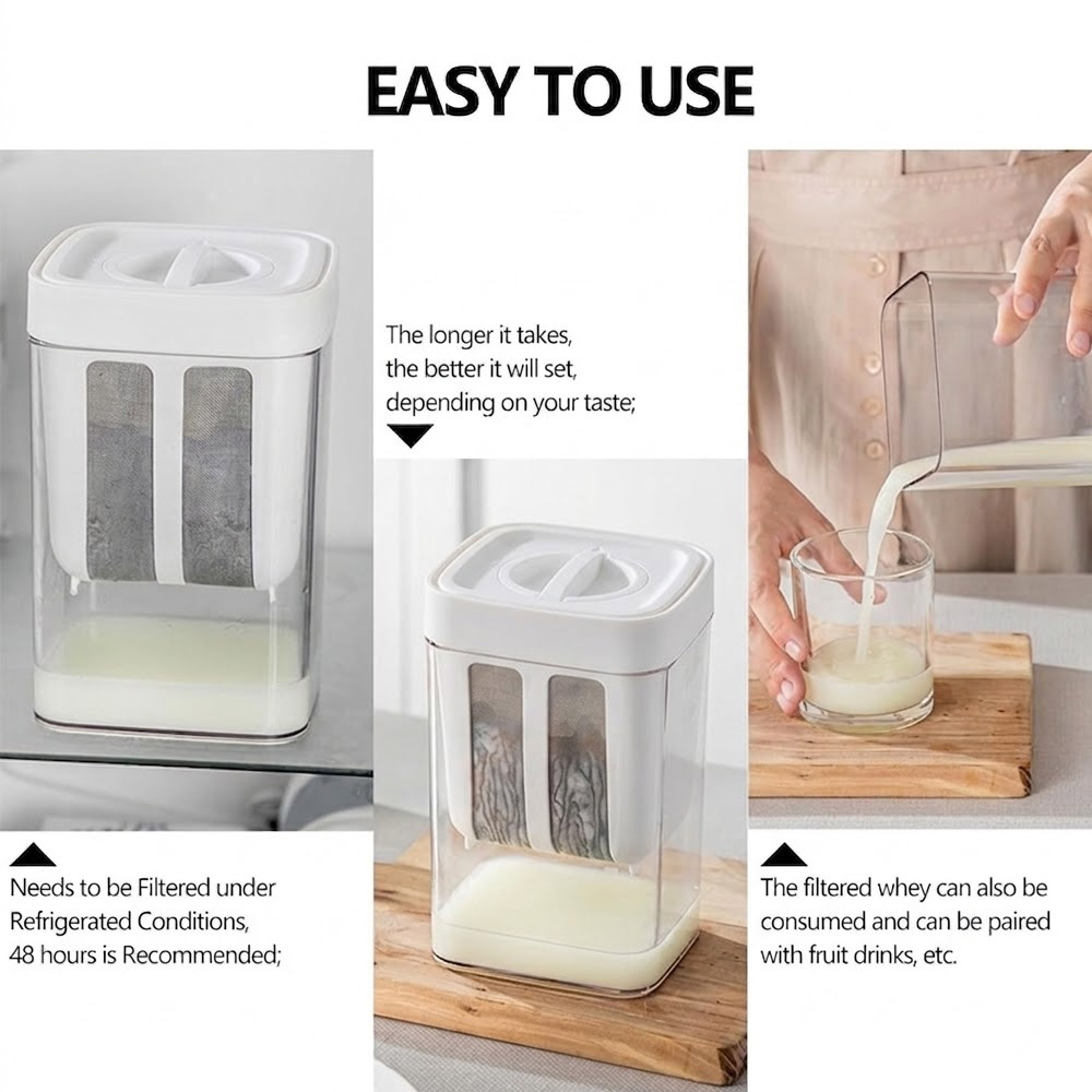 Multi-Purpose 1100ML Greek Yogurt Maker Hung Curd Strainer Box with Mesh Filter