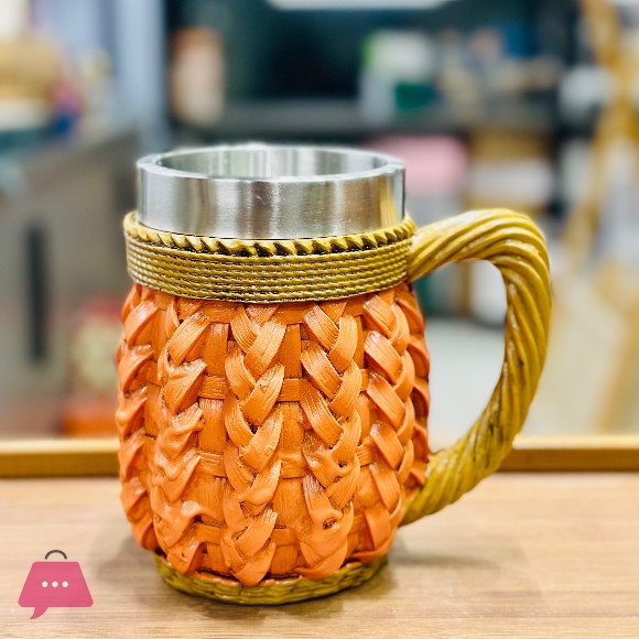 Bamboo Woven Wooden Barrel Beer Mug 3D Resin Stainless Steel Mug
